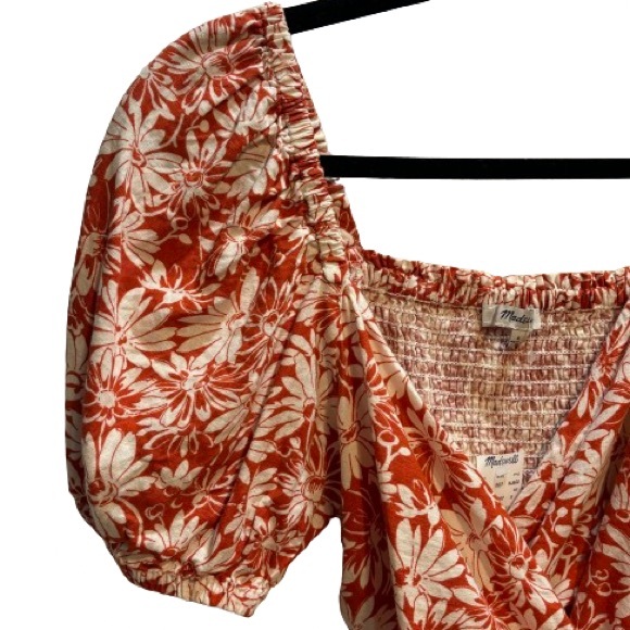 NWT Madewell Anita Floral Linen Puff Sleeve Wrap Top Size S - Picture 6 of 10